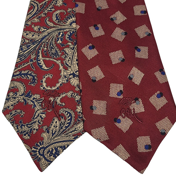 Countess Mara New York Necktie CM Logo Red Blue Geo Paisley Lot of 2 - Picture 2 of 5